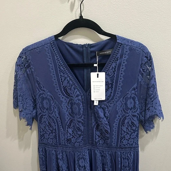 NWT Chic Navy Lace Maxi Dress - Picture 14 of 14